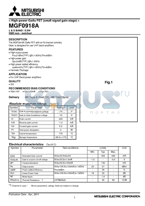 MGF0918A datasheet - High-power GaAs FET (small signal gain stage)