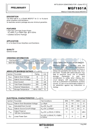 MGF1951A datasheet - Medium Power Microwave MESFET