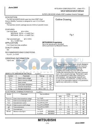 MGF4954A datasheet - SUPER LOW NOISE InGaAs HEMT (Leadless Ceramic Package)