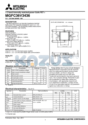 MGFC36V3436 datasheet - C band internally matched power GaAs FET