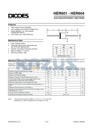 HER601 datasheet - 6.0A HIGH EFFICIENCY RECTIFIER