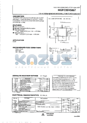 MGFC38V5867 datasheet - 5.8~6.75 GHZ BAND 6W INTERNALLY MATCHED GAASFET