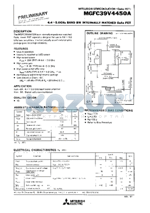 MGFC39V4450A datasheet - 4.4 - 5.0GHz BAND 8W INTERNALLY MATCHED GaAs FET