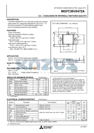 MGFC36V6472A datasheet - 6.4 ~ 7.2GHz BAND 4W INTERNALLY MATCHED GaAs FET