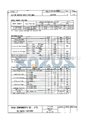 KLT15F-0533 datasheet - KLT SERIES SPECIFICATIONS