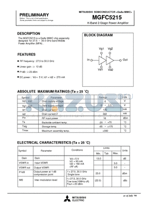 MGFC5215 datasheet - K-Band 2-Stage Power Amplifier