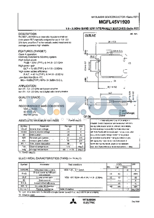 MGFL45V1920 datasheet - 1.9-2.0GHz BAND 32W INTERNALLY MATCHD GaAs FET