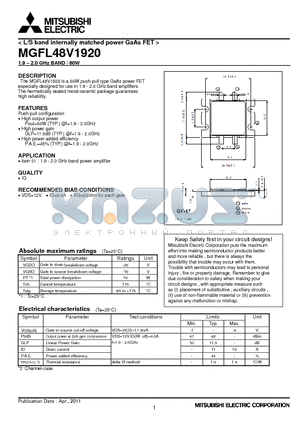 MGFL48V1920_11 datasheet - 1.9-2.0 GHz BAND / 60W