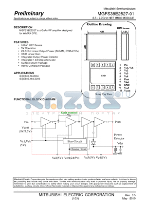 MGFS38E2527-01 datasheet - 2.5 - 2.7GHz HBT MMIC MODULE