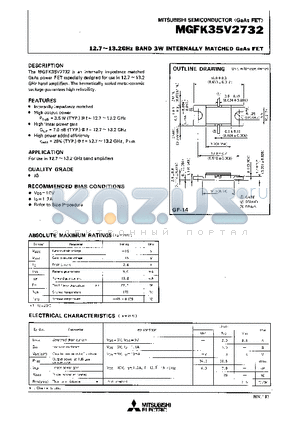 MGFK35V2732 datasheet - 12.7-13.2GHz BAND 3W INTERNALLY MATCHED GaAs FET