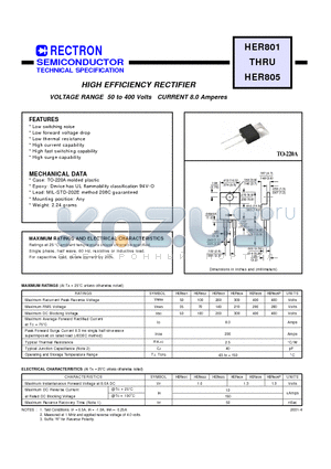 HER805 datasheet - HIGH EFFICIENCY RECTIFIER (VOLTAGE RANGE 50 to 400 Volts CURRENT 8.0 Amperes)