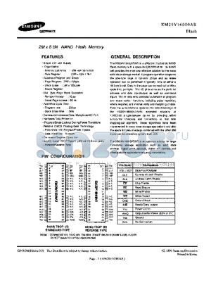 KM29V16000AR datasheet - 2M X 8 BIT NAND FLASH MEMORY