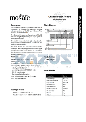 PUMA68FV64006X-120 datasheet - 2M x 32 FLASH Module