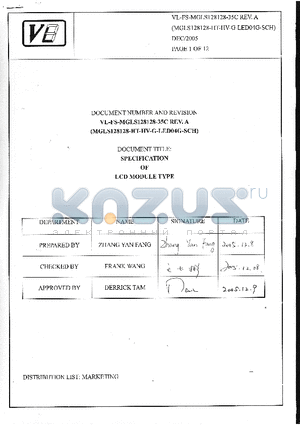 MGLS128128-HT-HV-G-LED04G datasheet - SPECIFICATION OF LCD MODULE TYPE