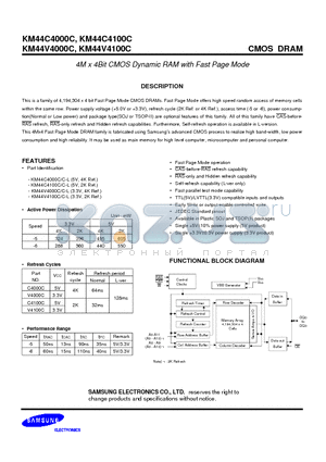 KM44C4100C datasheet - 4M x 4Bit CMOS Dynamic RAM with Fast Page Mode