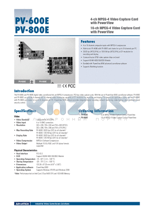 PV-600E datasheet - 4-ch MPEG-4 Video Capture Card with PowerView