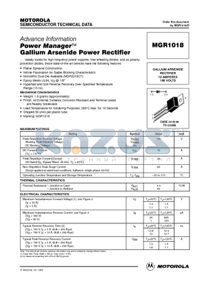 MGR1018 datasheet - Power Manager Gallium Arsenide Power Rectifier