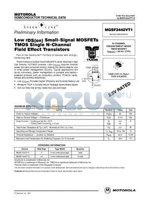 MGSF3442VT1 datasheet - N-CHANNEL ENHANCEMENT-MODE TMOS MOSFET