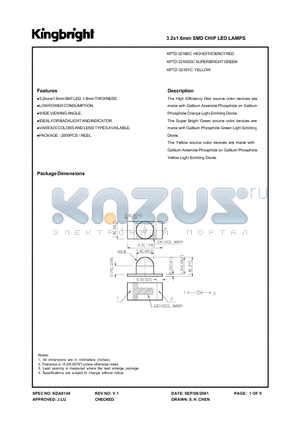 KPTD-3216YC datasheet - 3.2x1.6mm SMD CHIP LED LAMPS