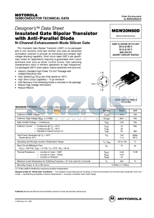 MGW20N60D datasheet - Insulated Gate Bipolar Transistor with Anti-Parallel Diode