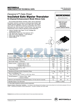 MGW30N60 datasheet - Insulated Gate Bipolar Transistor