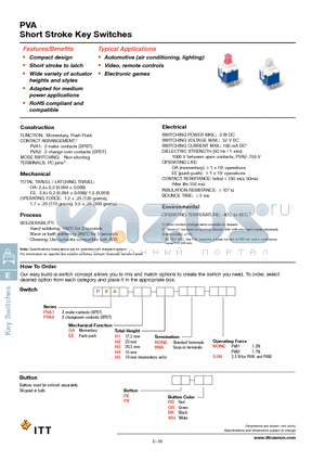 PVA1-OA-H1-SNA-3.5N datasheet - Short Stroke Key Switches