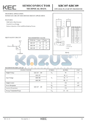 KRC107 datasheet - EPITAXIAL PLANAR NPN TRANSISTOR