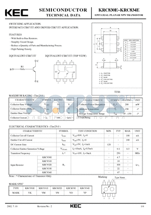 KRC830E datasheet - EPITAXIAL PLANAR NPN TRANSISTOR (SWITCHING, INTERFACE CIRCUIT AND DRIVER CIRCUIT)