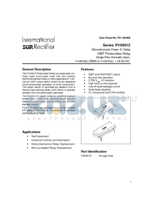 PVX6012 datasheet - IGBT Photovoltaic Relay