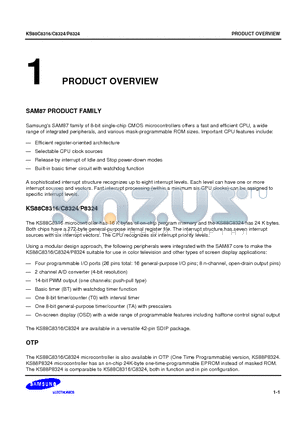 KS88P8324 datasheet - SAM87 family of 8-bit single-chip CMOS microcontrollers offers a fast and efficient CPU