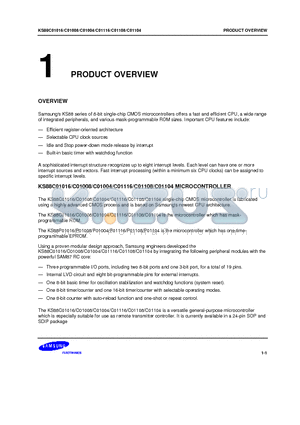 KS88C01104 datasheet - KS88 series of 8-bit single-chip CMOS microcontrollers offers a fast and efficient CPU, a wide range of integrated peripherals, and various mask-progr