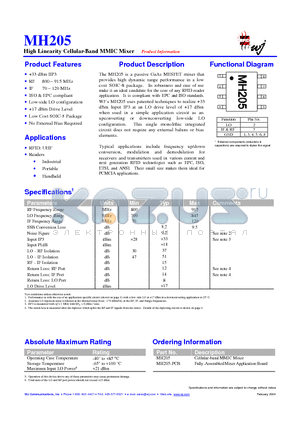 MH205-RFID datasheet - High Linearity Cellular-Band MMIC Mixer