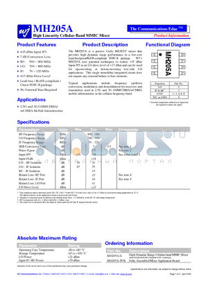 MH205A-G datasheet - High Linearity Cellular-Band MMIC Mixer