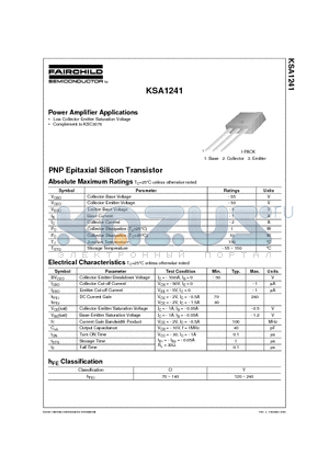 KSA1241 datasheet - Power Amplifier Applications