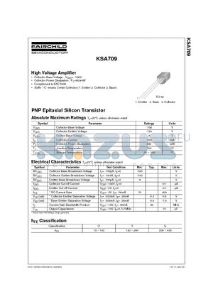 KSA709 datasheet - High Voltage Amplifier