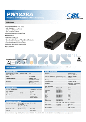 PW182RA datasheet - Universal 19 Watt (IEEE802.3af Non-Compliant)