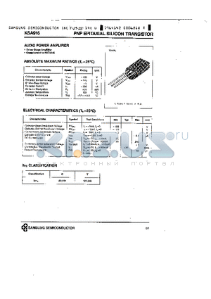 KSA916 datasheet - PNP (AUDIO POWER AMPLIFIER)