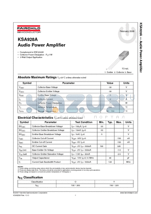 KSA928A_08 datasheet - Audio Power Amplifier