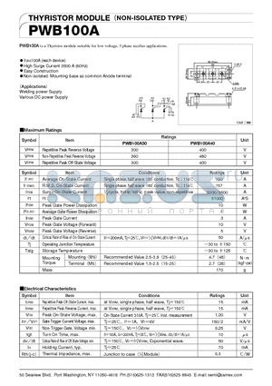 PWB100A datasheet - THYRISTOR MODULE (NON-ISOLATED TYPE)