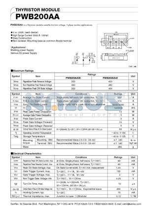 PWB200AA datasheet - THYRISTOR MODULE