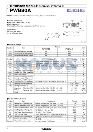PWB80A30 datasheet - THYRISTOR MODULE (NON-ISOLATED TYPE)