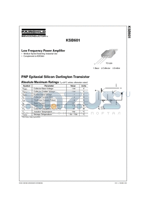 KSB601O datasheet - Low Frequency Power Amplifier