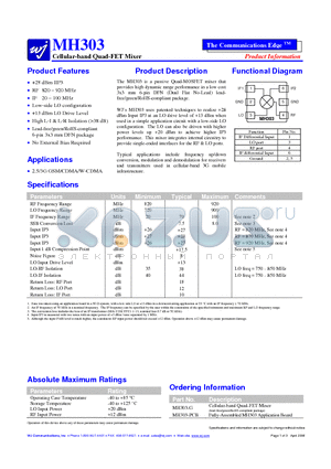 MH303-PCB datasheet - Cellular-band Quad-FET Mixer