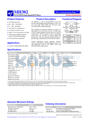 MH302-G datasheet - PCS/UMTS-band Quad-FET Mixer