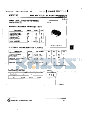KSC2757 datasheet - NPN (MIXER OSCILLATOR FOR VHF TUNER)