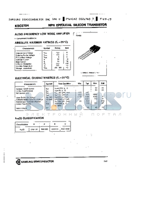 KSC2784 datasheet - NPN (AUDIO FREQUENCY LOW NOISE AMPLIFIER)