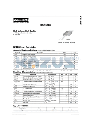 KSC5020 datasheet - High Voltage, High Quality