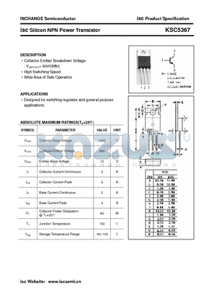 KSC5367 datasheet - isc Silicon NPN Power Transistor