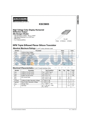 KSC5803 datasheet - High Voltage Color Display Horizontal Deflection Output(No Damper Diode)