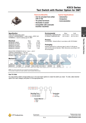 KSC543J datasheet - Tact Switch with Rocker Option for SMT